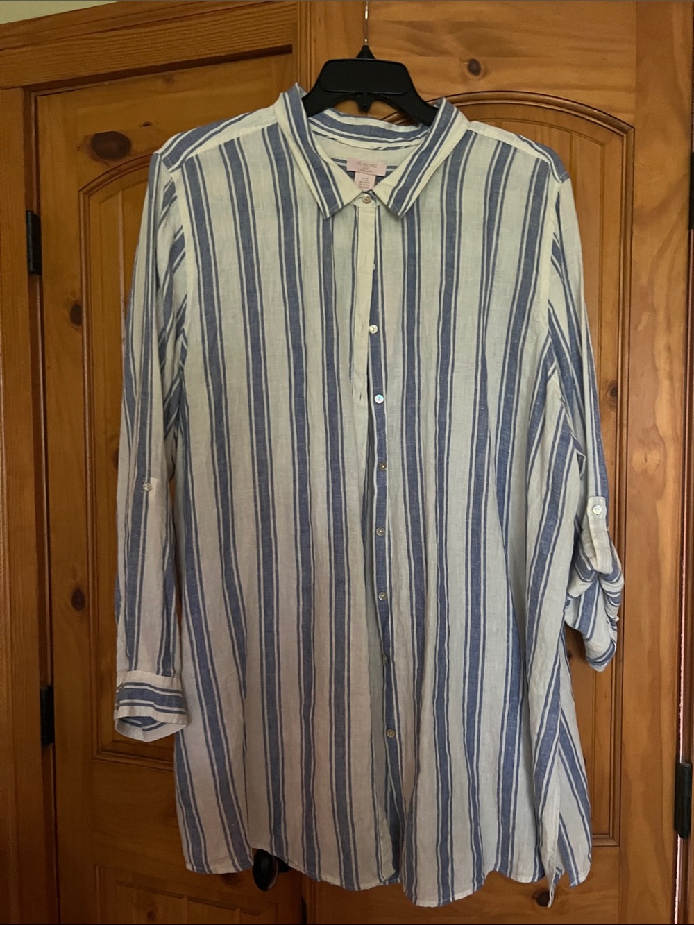 St. Tropez Blue and White Vertical Stripe Button-Down Shirt